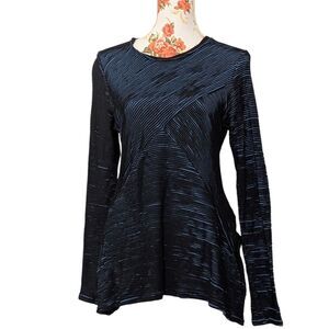 Yoga Works Size Small Blue Black Textured Tunic Handkerchief Hem Long Sleeve